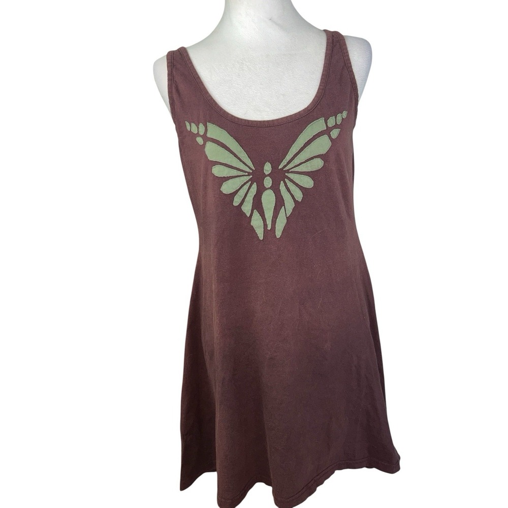 Synergy Sleevless Tank Dress Butterfly Applique 100% Organic Cotton SZ L
